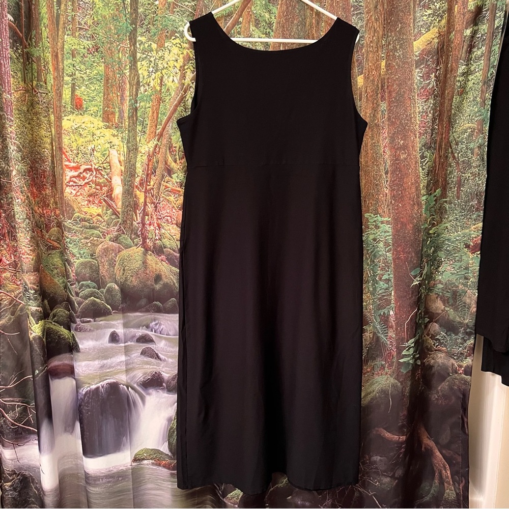 Eileen Fisher Stretch Jersey Knit Tank Dress black v neck wrap design - Picture 9 of 14